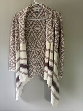 Old Navy Cream and Mauve Open Front Aztec Cardigan